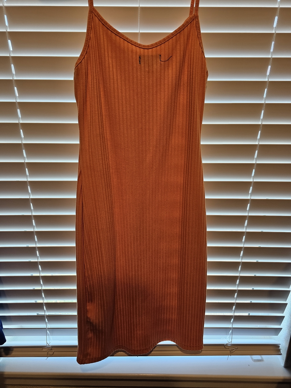 Button-Front Orange Ribbed Dress - Picture 2 of 3